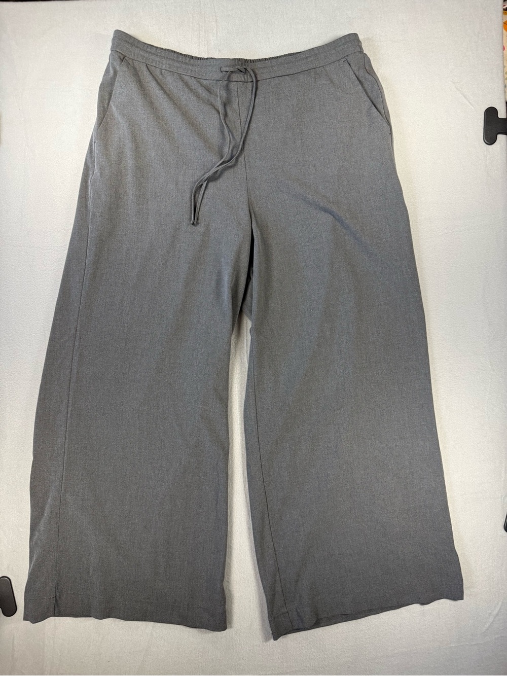 a new day Wide-Leg High Waist Linen Blend Drawstring Pants - Gray Pockets Flowy